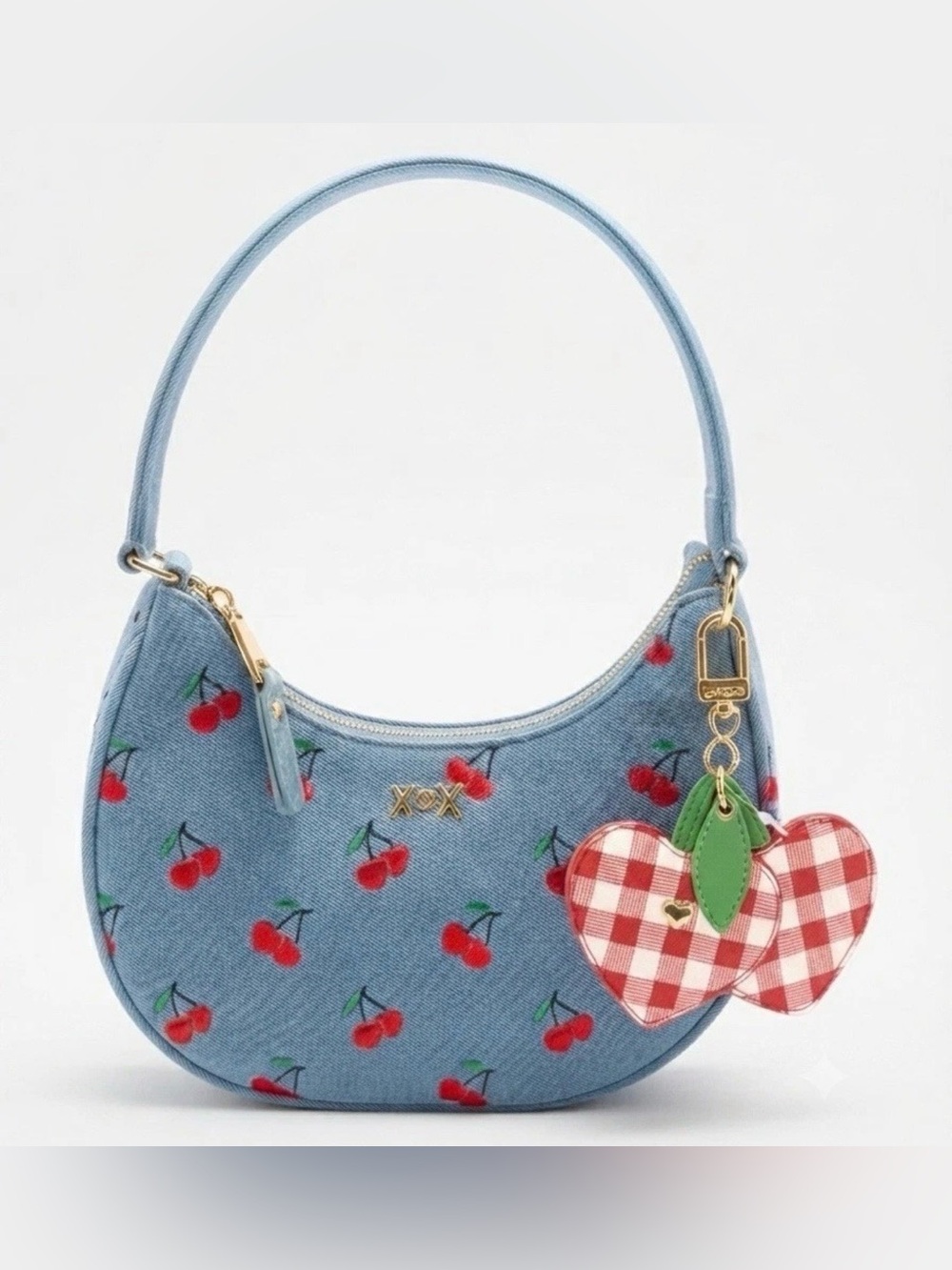 BETSEY JOHNSON Denim Xonorthy Shoulder Bag with Red Heart🍒Charm